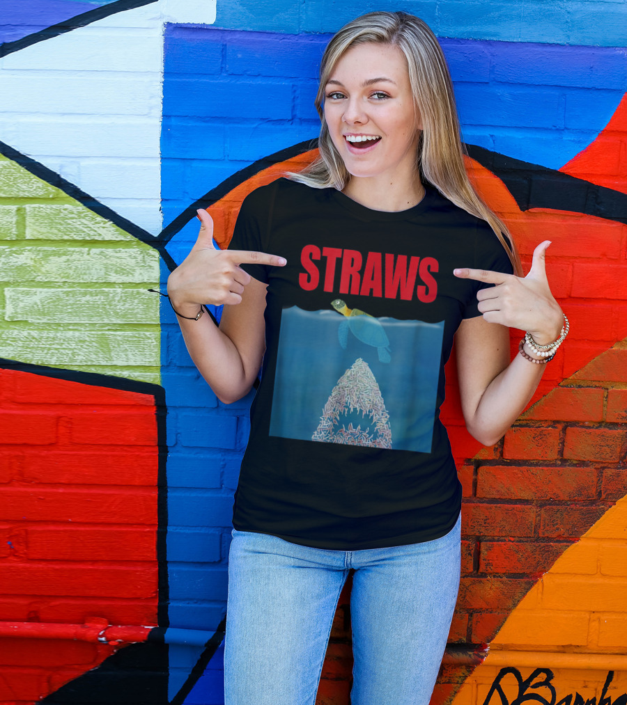 Ban Plastics Straws Save Sea Turtles Save Earth Straws Sea Turtle Ocean Conservation T-Shirt