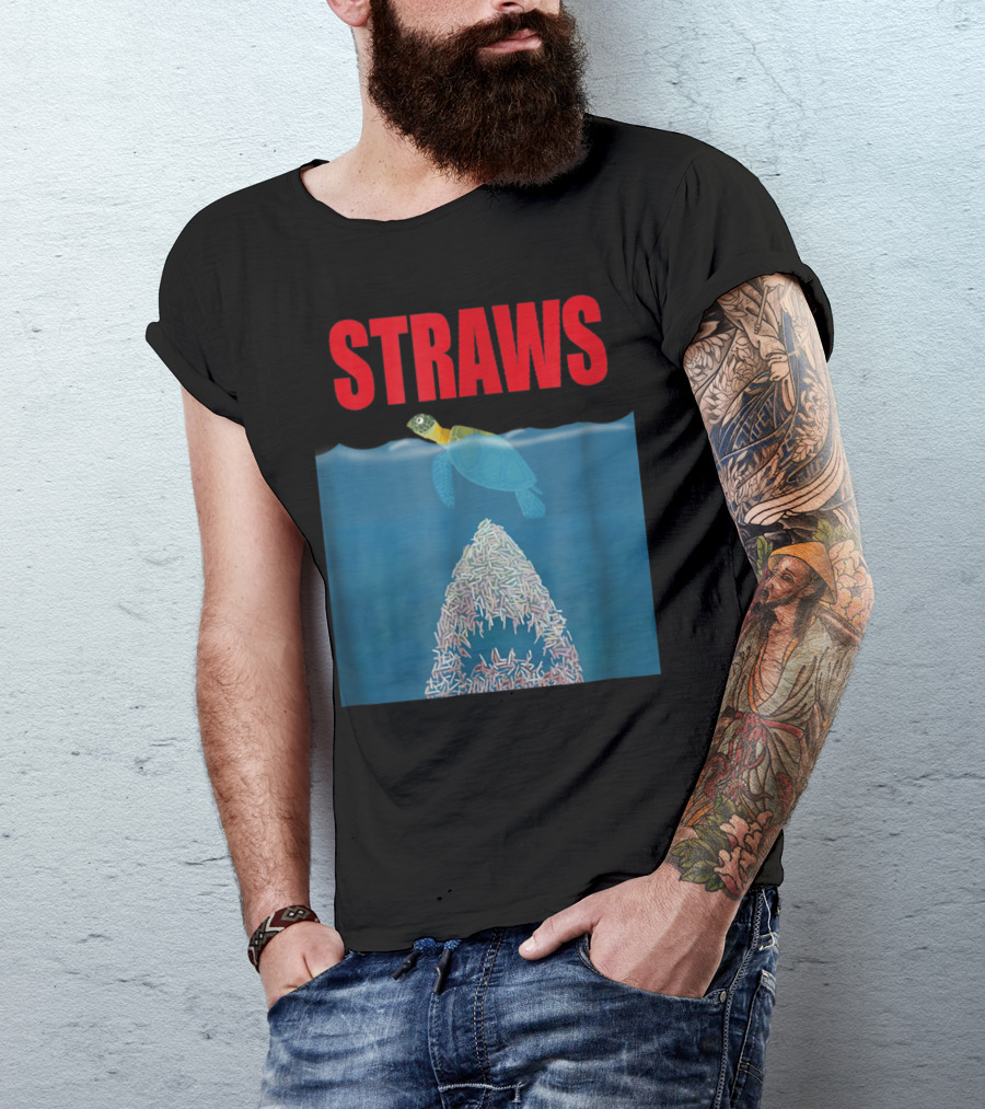 Ban Plastics Straws Save Sea Turtles Save Earth Straws Sea Turtle Ocean Conservation T-Shirt