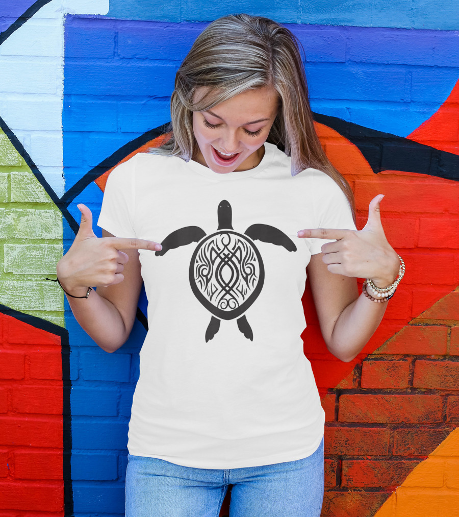 Hawaiian Vintage Tribal Turtle Symbol With Intricate T-Shirt