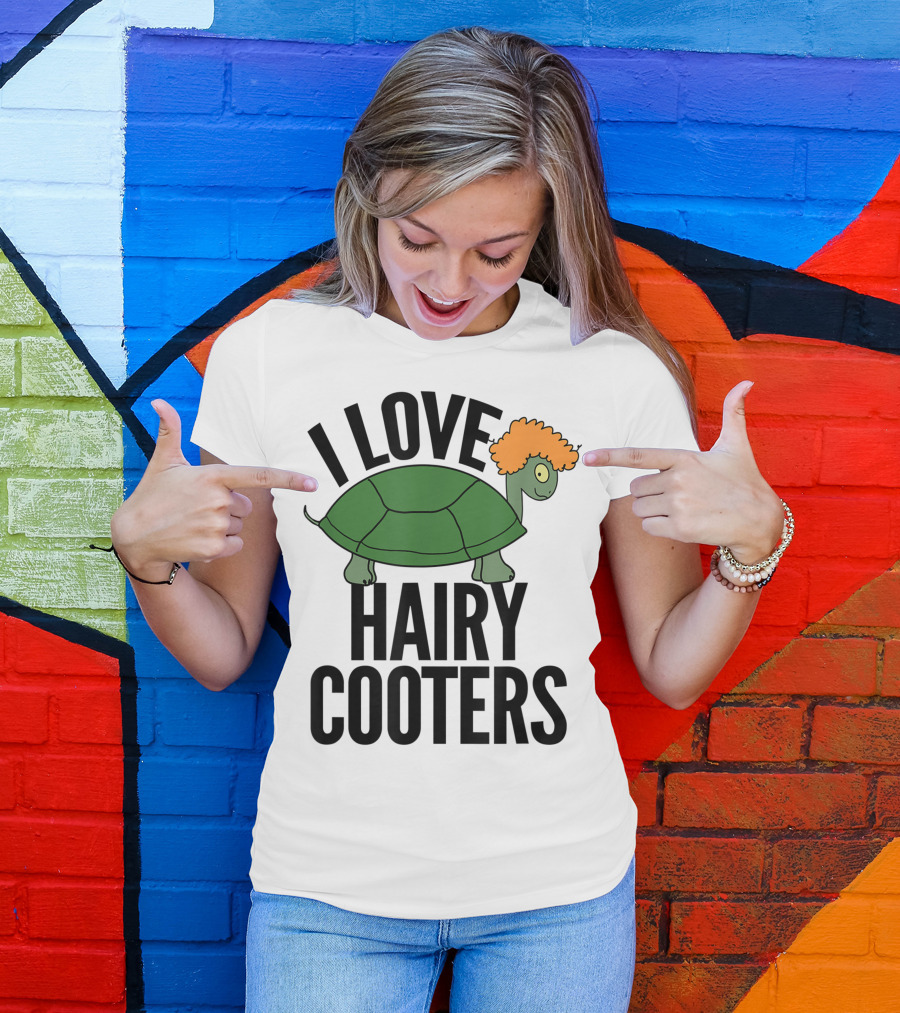 I Love Hairy Cooters Turtle With Orange Hair Reptile Gag T-Shirt