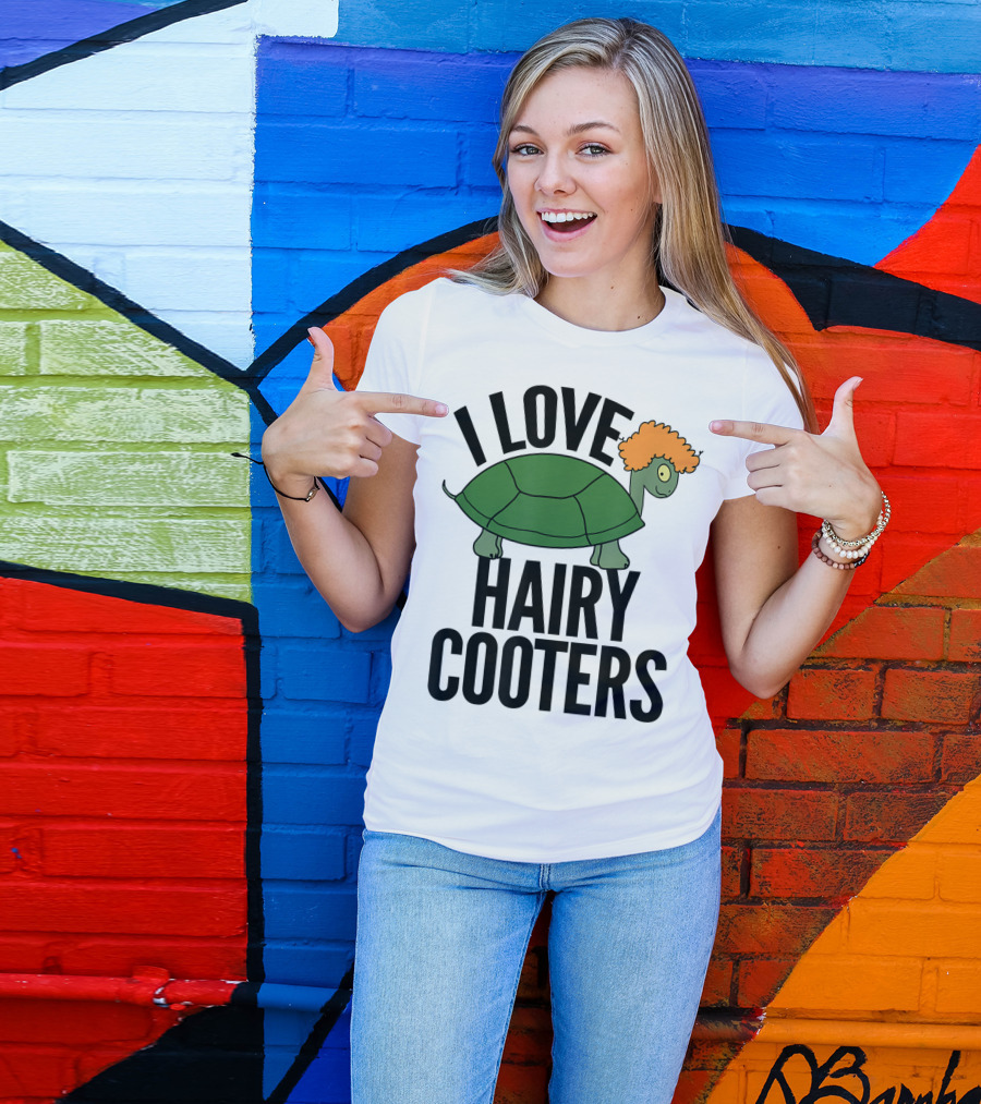 I Love Hairy Cooters Turtle With Orange Hair Reptile Gag T-Shirt