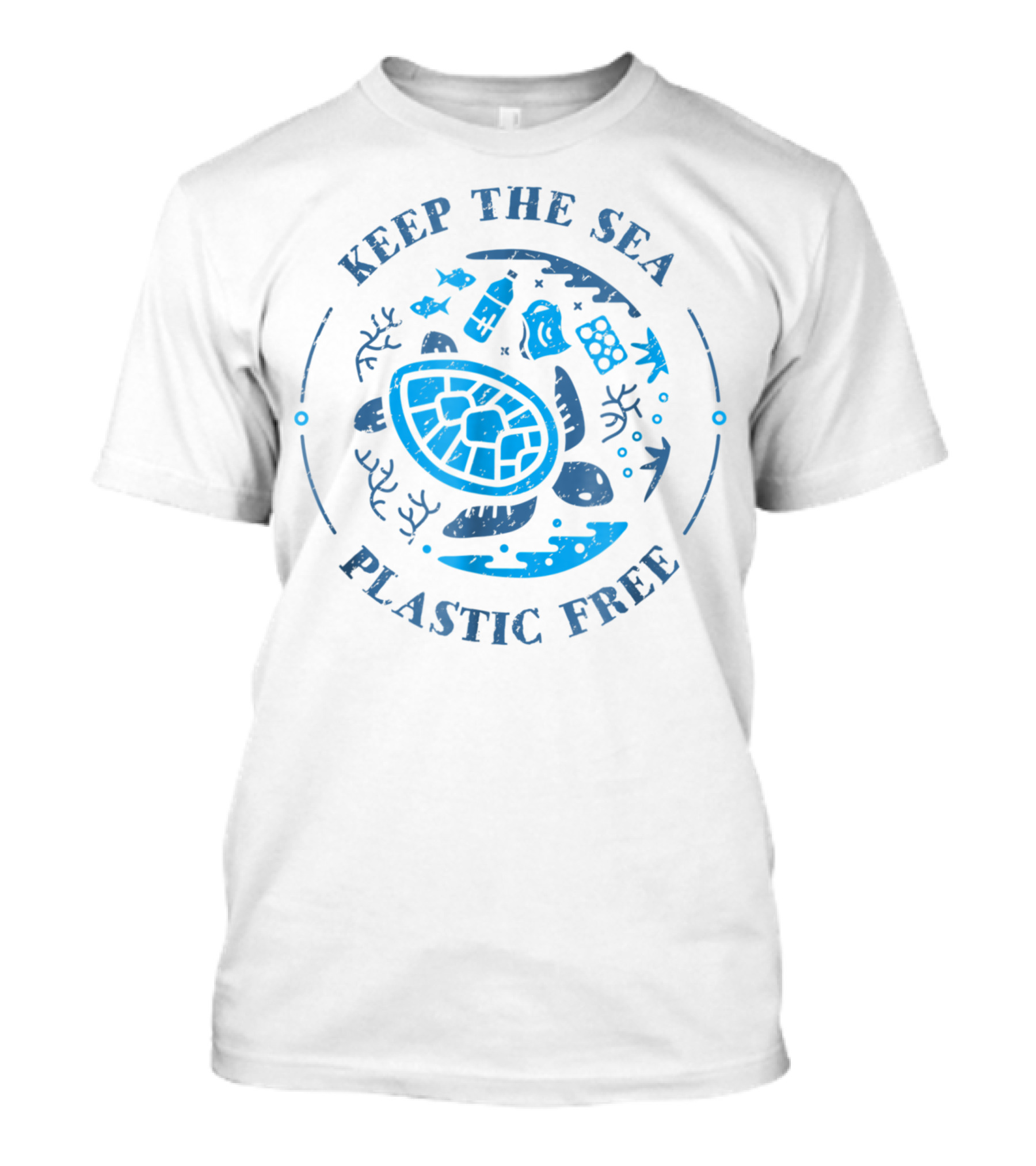 Keep The Sea Plastic Free Turtle Marine Scene With Fish And Debris T-Shirt