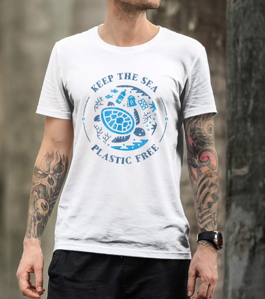 Keep The Sea Plastic Free Turtle Marine Scene With Fish And Debris T-Shirt