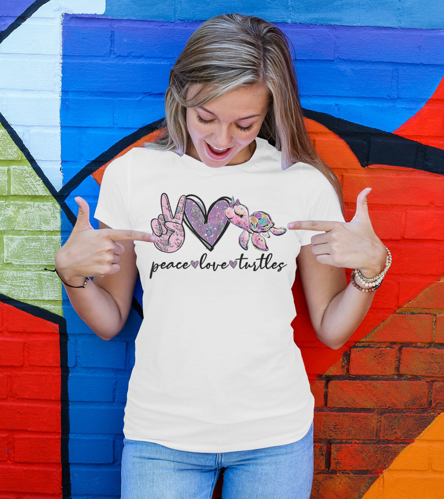 Peace Love Turtles Peace Sign Heart Turtle T-Shirt