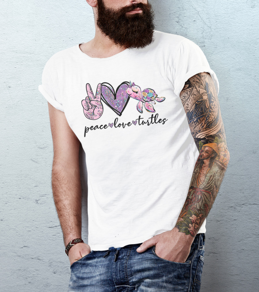Peace Love Turtles Peace Sign Heart Turtle T-Shirt