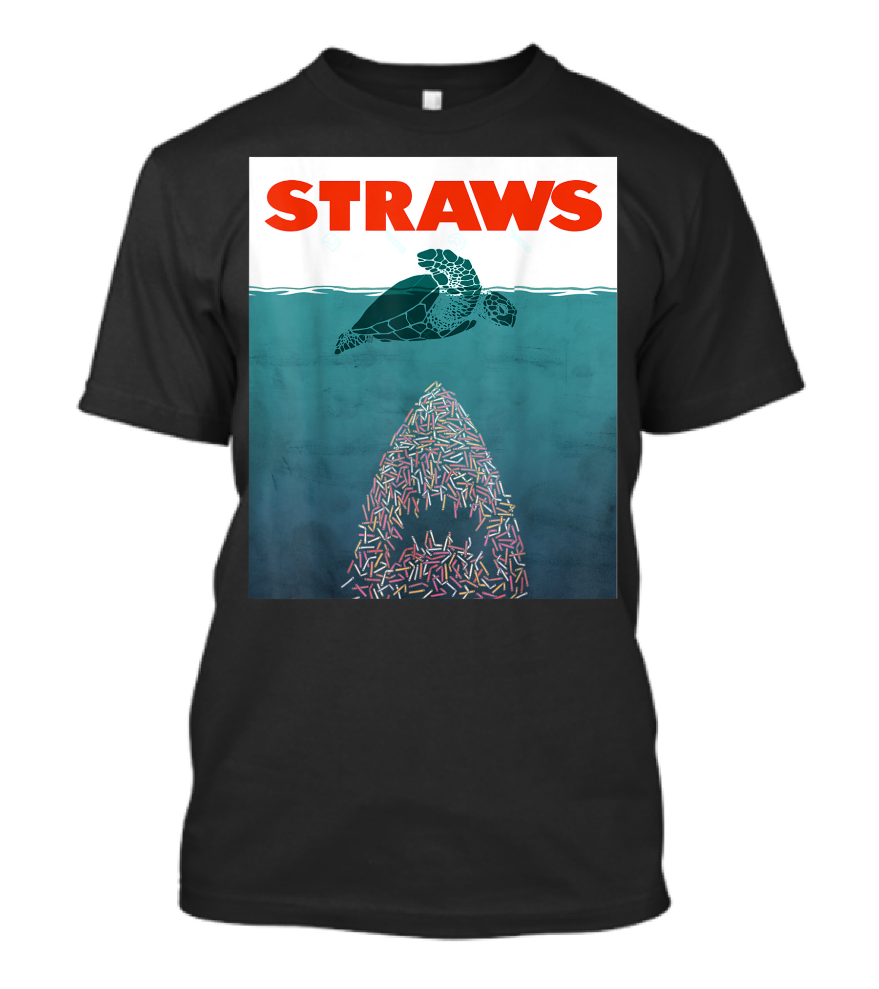 Straws Save The Turtles No Straws Shark T-Shirt