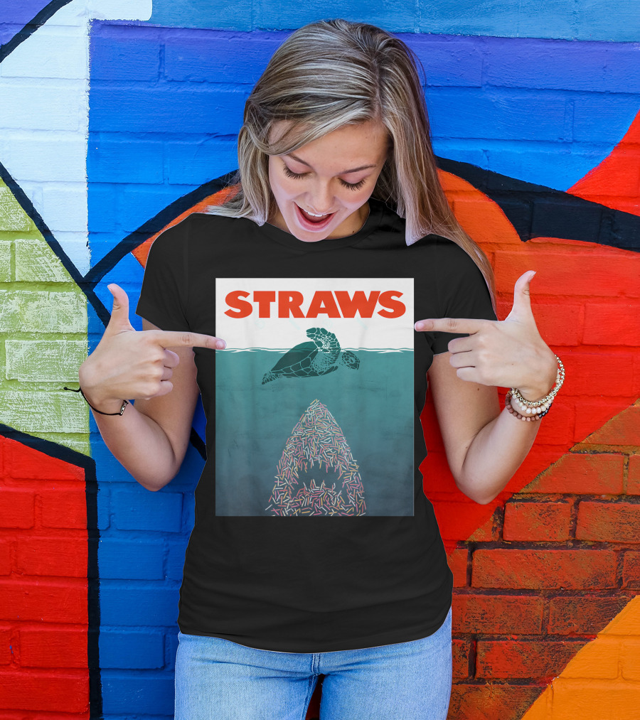 Straws Save The Turtles No Straws Shark T-Shirt