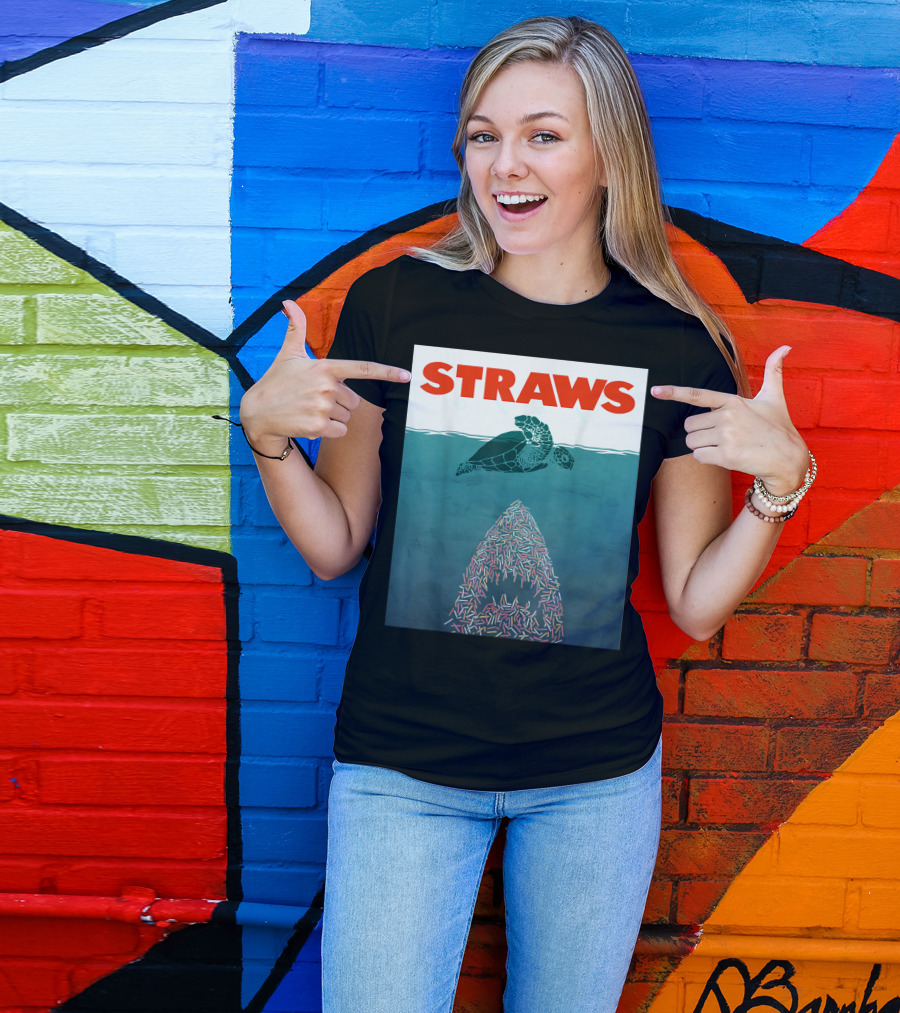 Straws Save The Turtles No Straws Shark T-Shirt