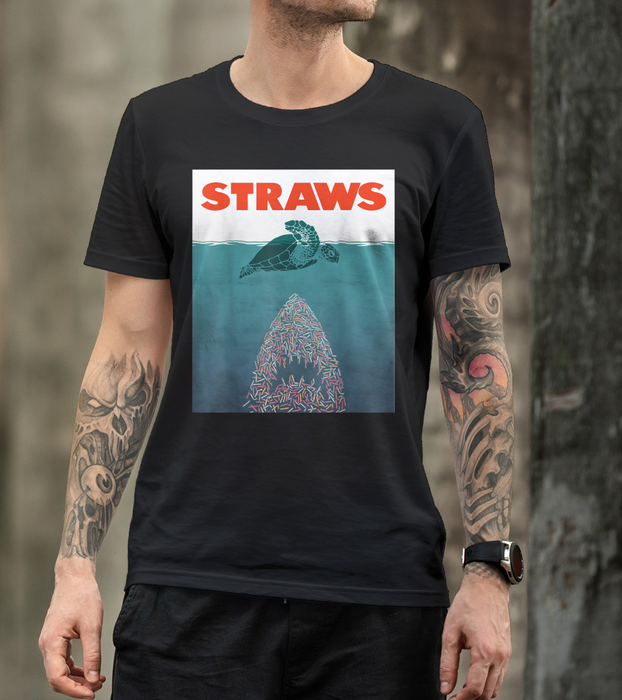 Straws Save The Turtles No Straws Shark T-Shirt