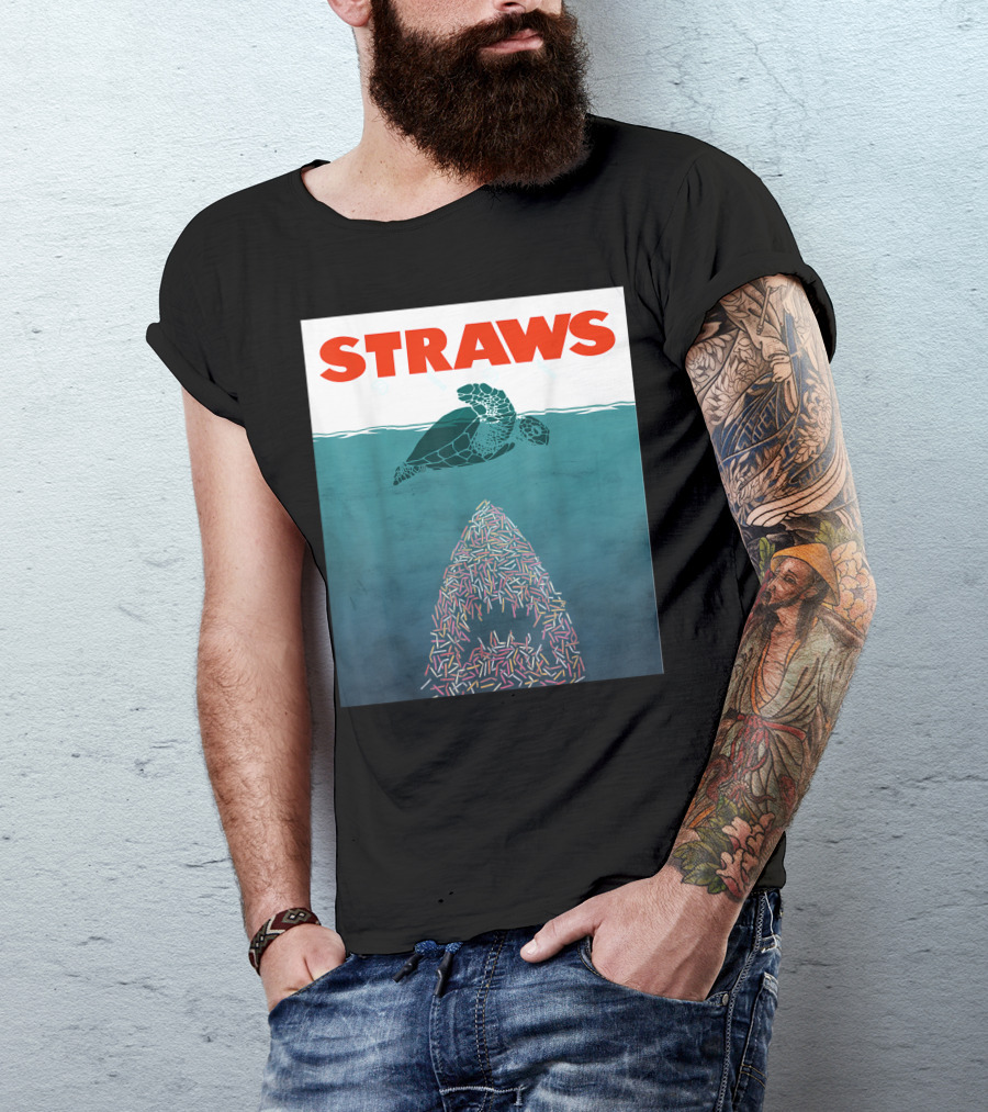 Straws Save The Turtles No Straws Shark T-Shirt