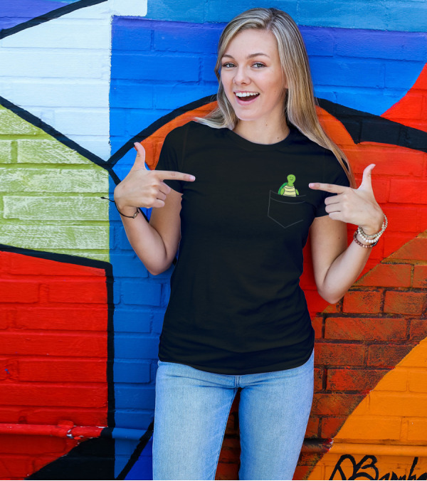 Sea Turtle Cartoon Green Turtle In A Pocket T-Shirt