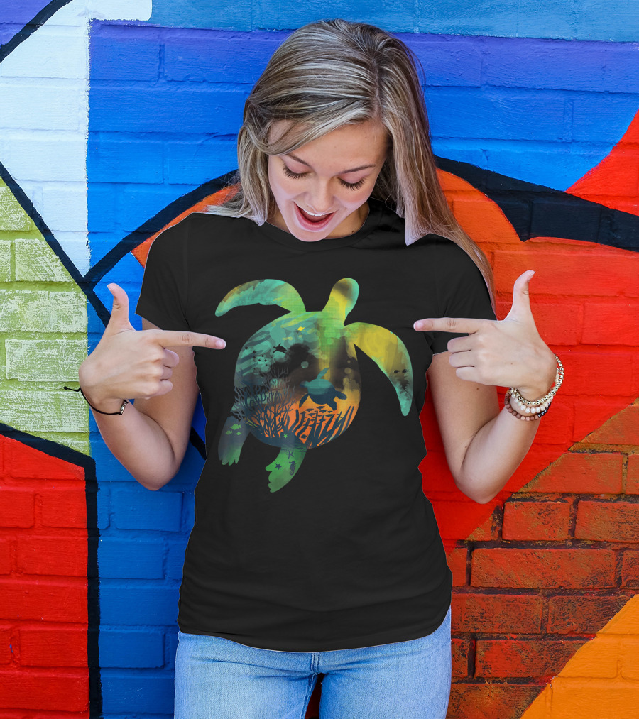 Turtle Reef Underwater Scene With Coral And Marine Life T-Shirt