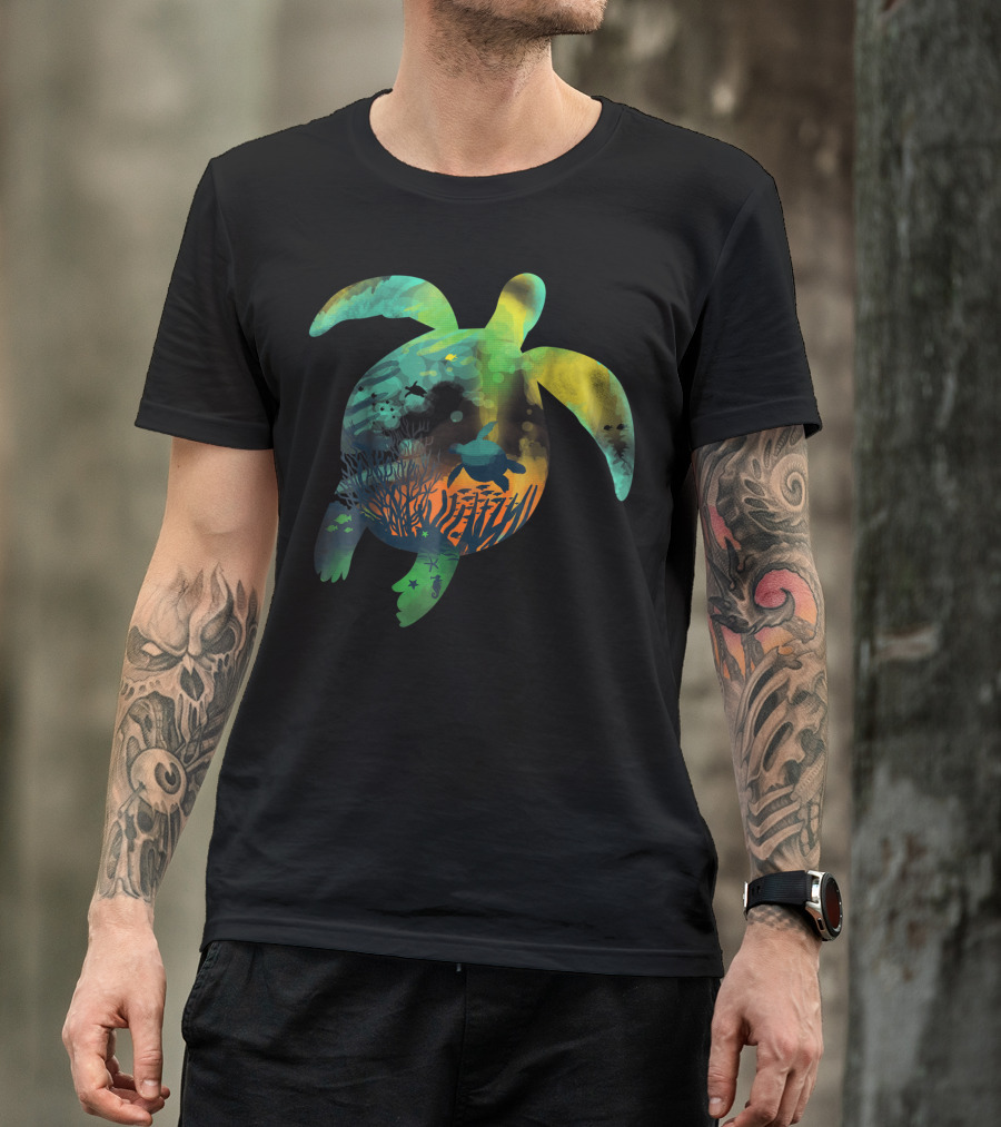 Turtle Reef Underwater Scene With Coral And Marine Life T-Shirt