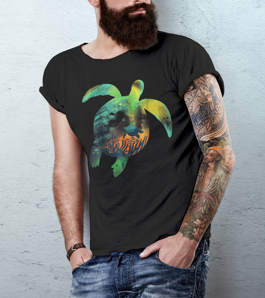 Turtle Reef Underwater Scene With Coral And Marine Life T-Shirt