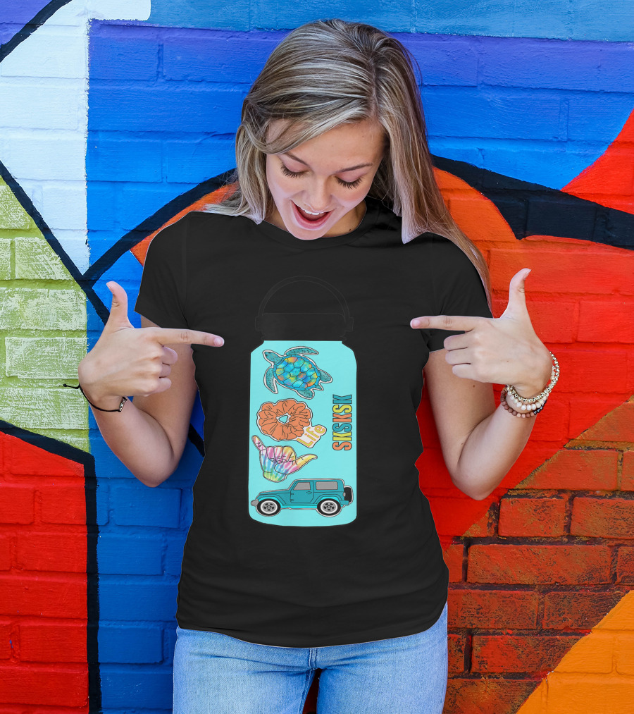 Sksksk Save The Sea Turtles Shaka Sign Scrunchie Tie Dye Life Jeep T-Shirt