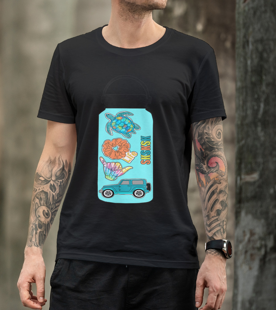 Sksksk Save The Sea Turtles Shaka Sign Scrunchie Tie Dye Life Jeep T-Shirt
