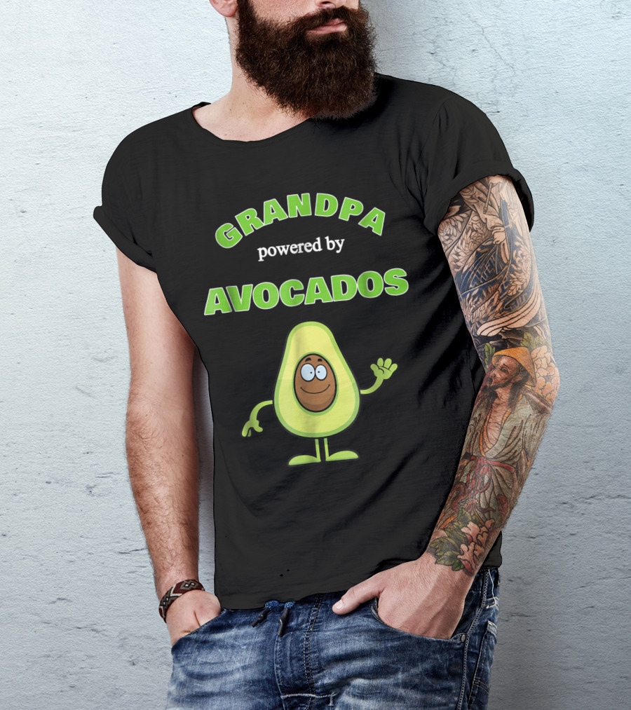 Grandpa Powered By Avocados With Smiling Cartoon Avocado Character T-Shirt