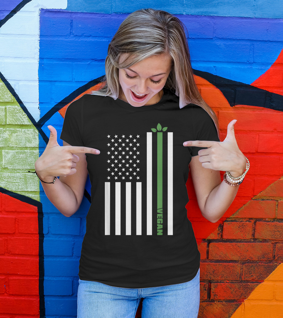 American Pride US Flag Vegan Animal Rights Activist Eco-Friendly Stripe T-Shirt