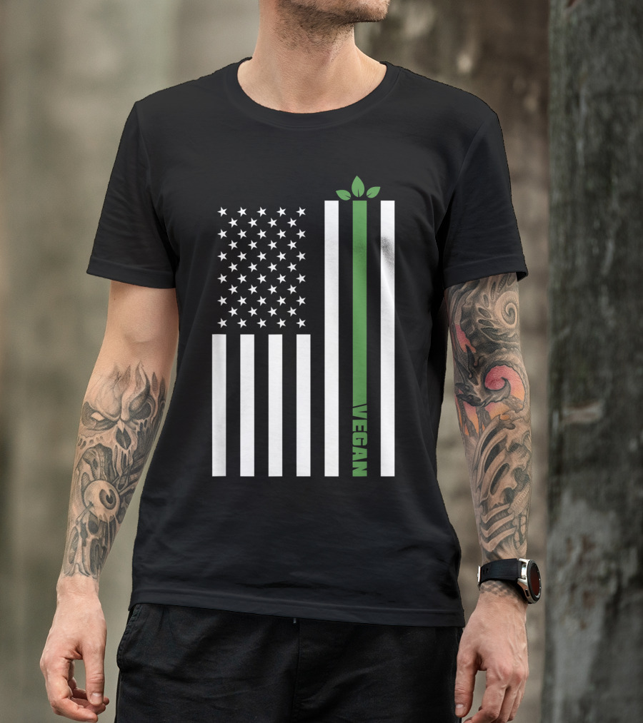 American Pride US Flag Vegan Animal Rights Activist Eco-Friendly Stripe T-Shirt