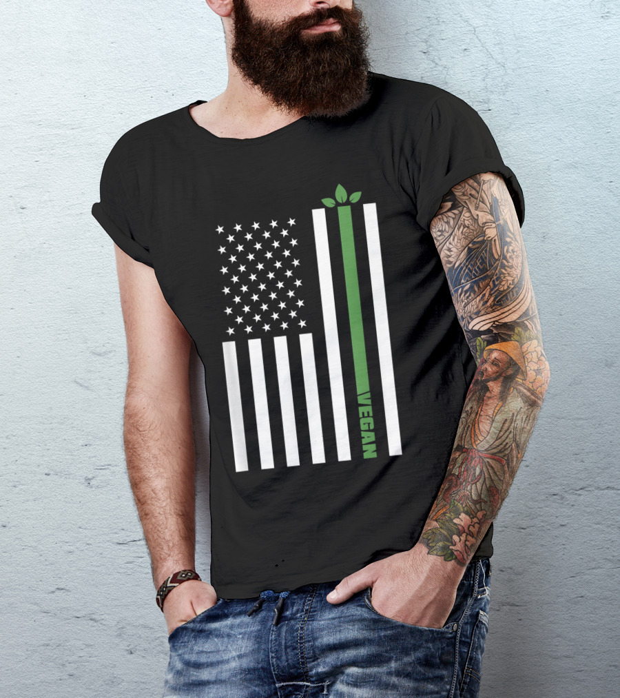 American Pride US Flag Vegan Animal Rights Activist Eco-Friendly Stripe T-Shirt