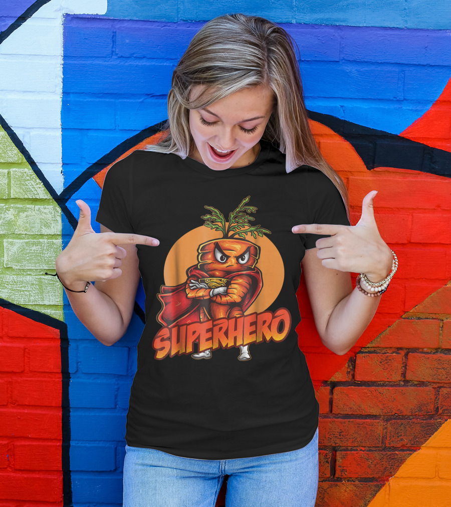 Angry Carrot Superhero Vegetarian Vegan Heroic Cape Veggie Power T-Shirt