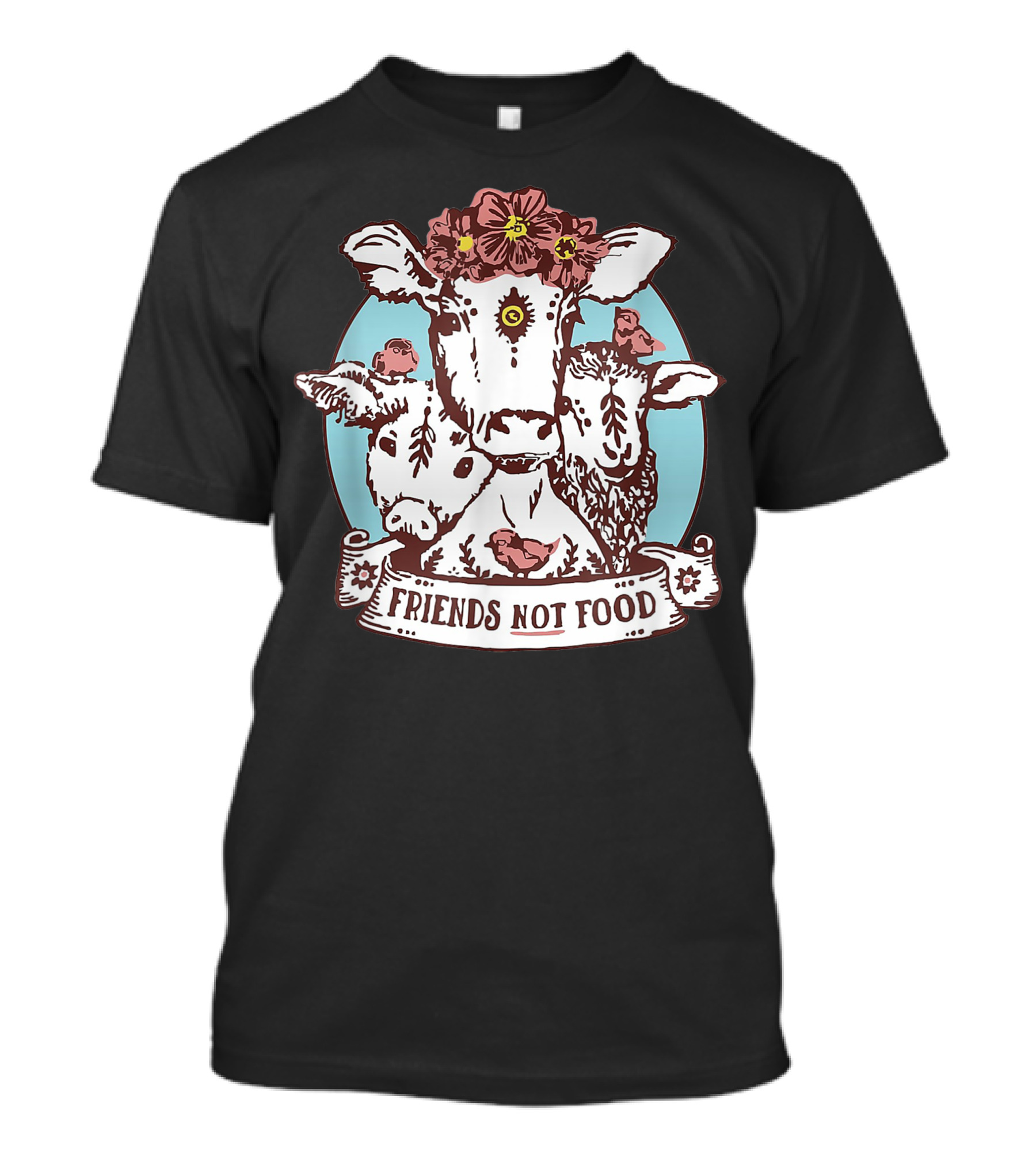 Friends Not Food Pig Cow Sheep Vegan Vegetarian T-Shirt