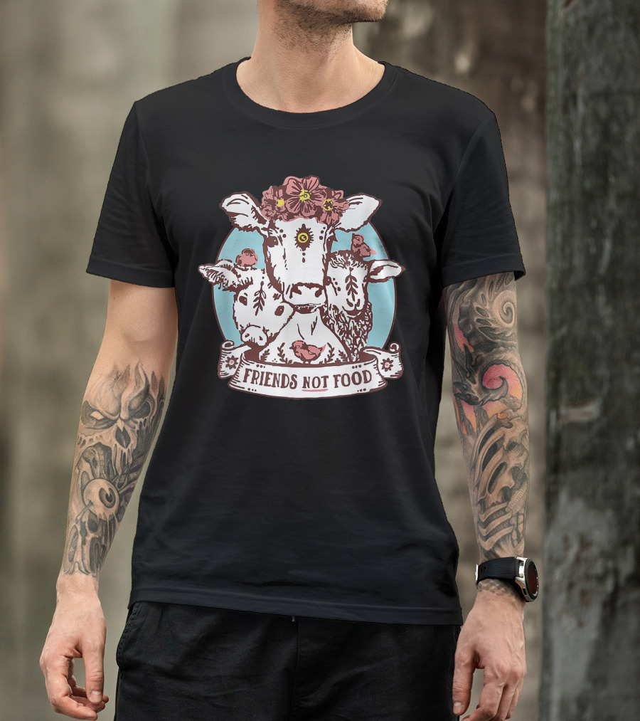 Friends Not Food Pig Cow Sheep Vegan Vegetarian T-Shirt