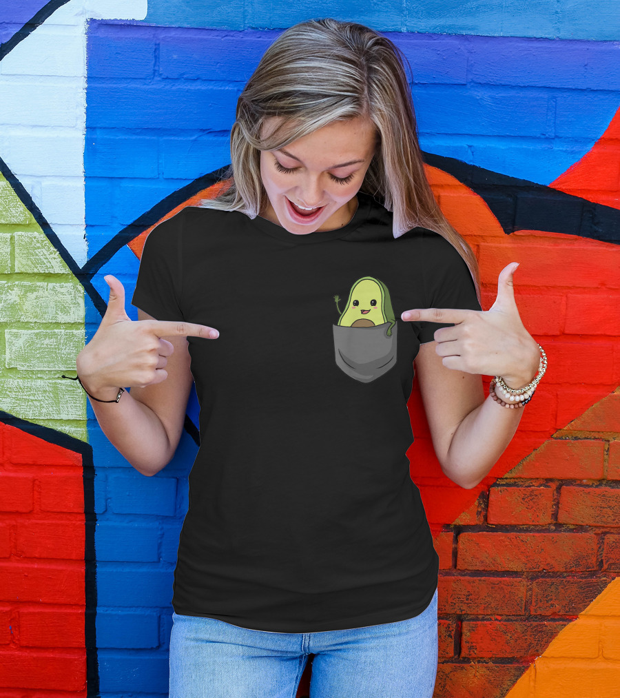 Avocado Pocket Cute Avocado In Pocket Waving T-Shirt