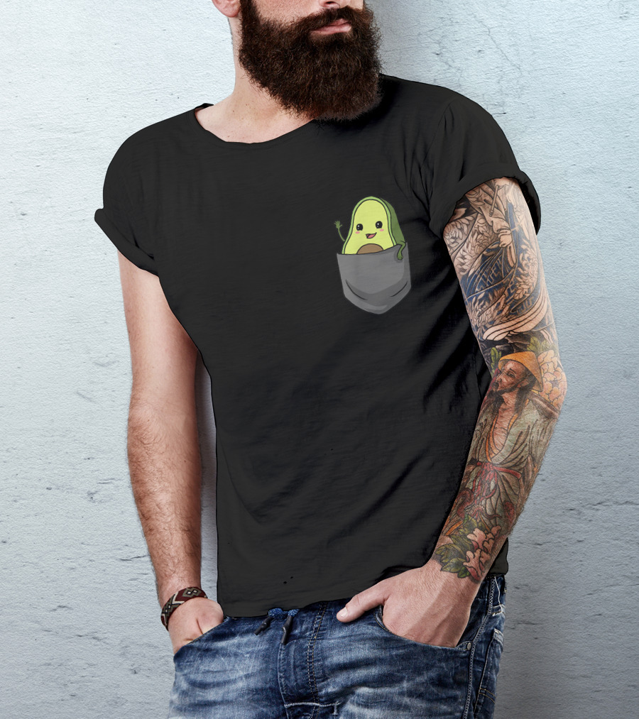 Avocado Pocket Cute Avocado In Pocket Waving T-Shirt