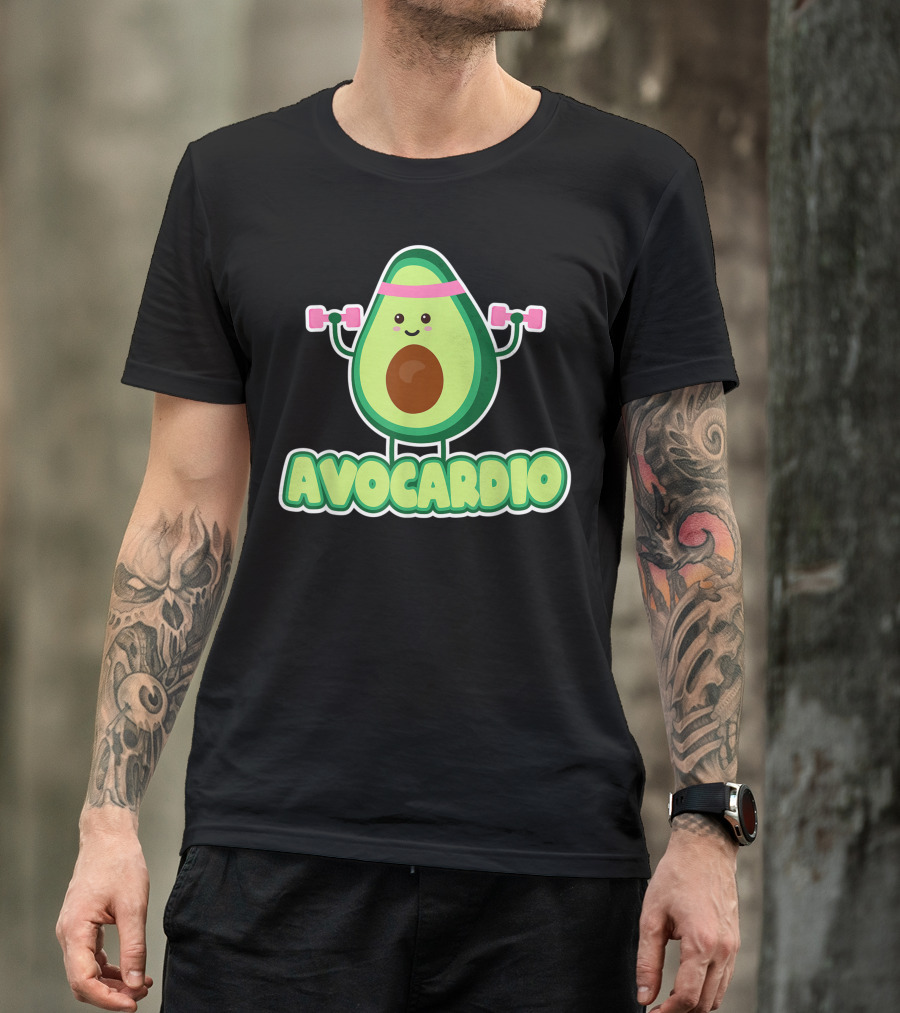 Avocardio Avocado Seeds Workout Exercise Fitness Gym Cute Avocado Dumbbells T-Shirt