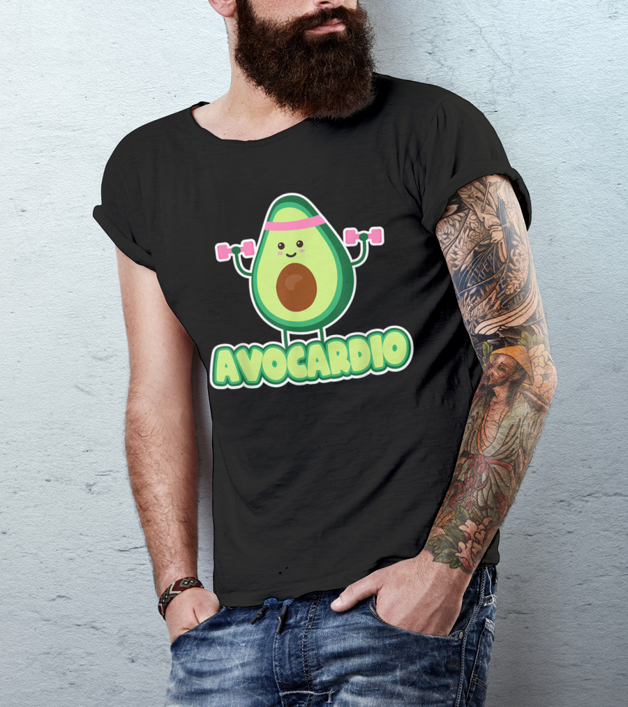 Avocardio Avocado Seeds Workout Exercise Fitness Gym Cute Avocado Dumbbells T-Shirt