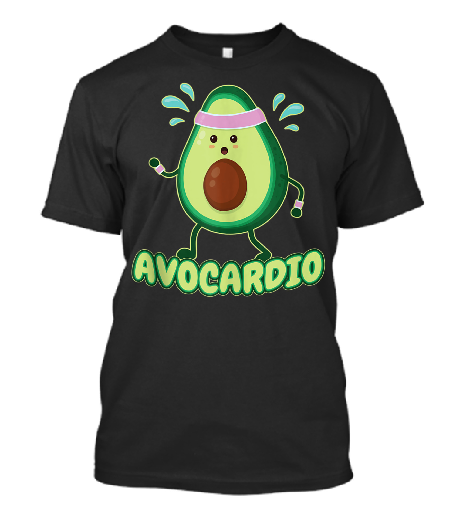 Avocardio Avo Cardio Exercising Fitness Gym Running Avocado With Headband And Sweat Drops T-Shirt