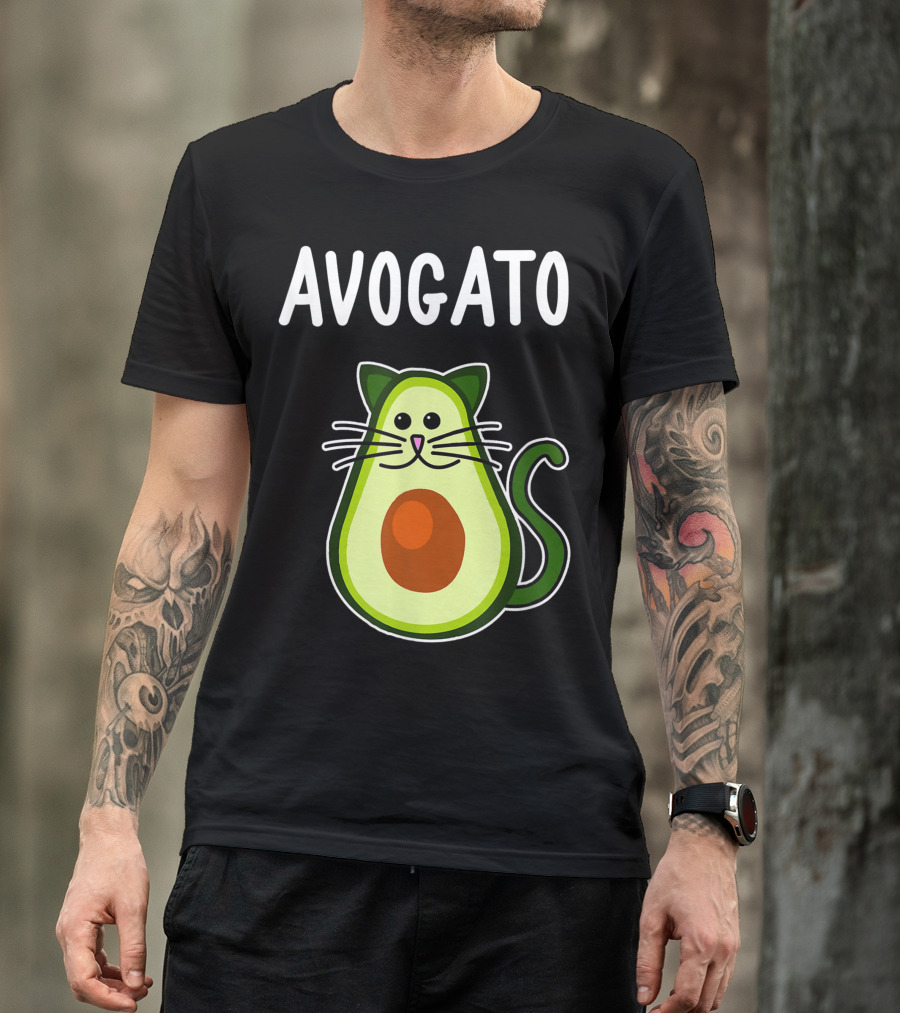 Avogato Avocado Cat Cute Playful Whiskers Green Ears Tail T-Shirt