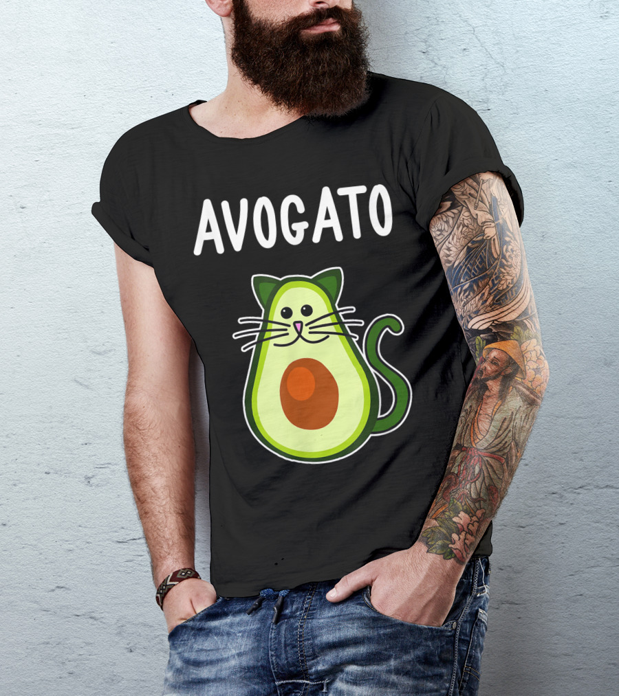 Avogato Avocado Cat Cute Playful Whiskers Green Ears Tail T-Shirt