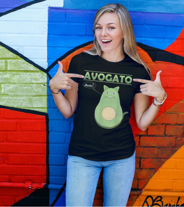 Avogato Cute Avocado Cat Lover Face Sarcastic ¡Hola T-Shirt