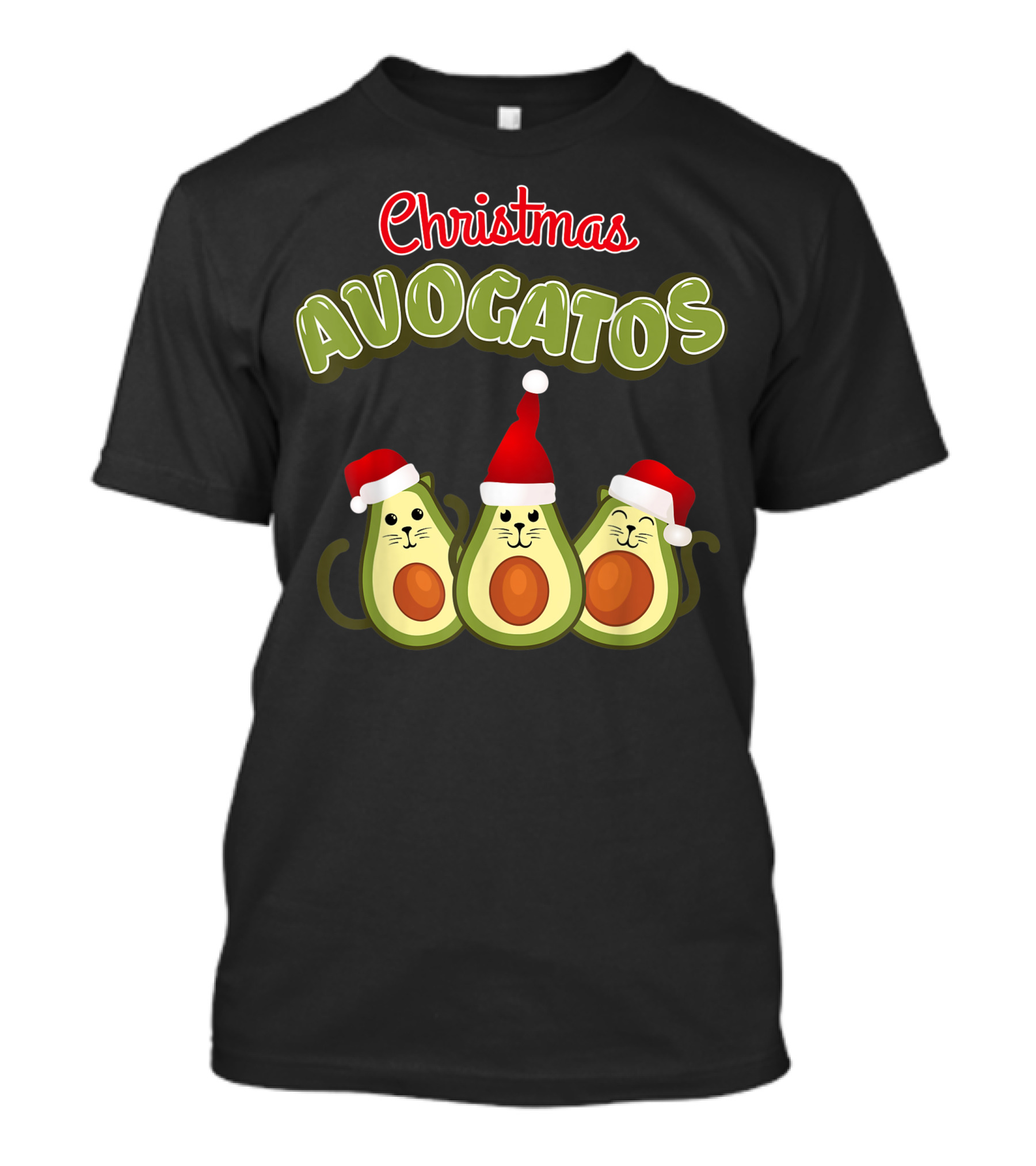 Christmas Avogatos Vegan Avocado Cat Trio With Santa Hats T-Shirt