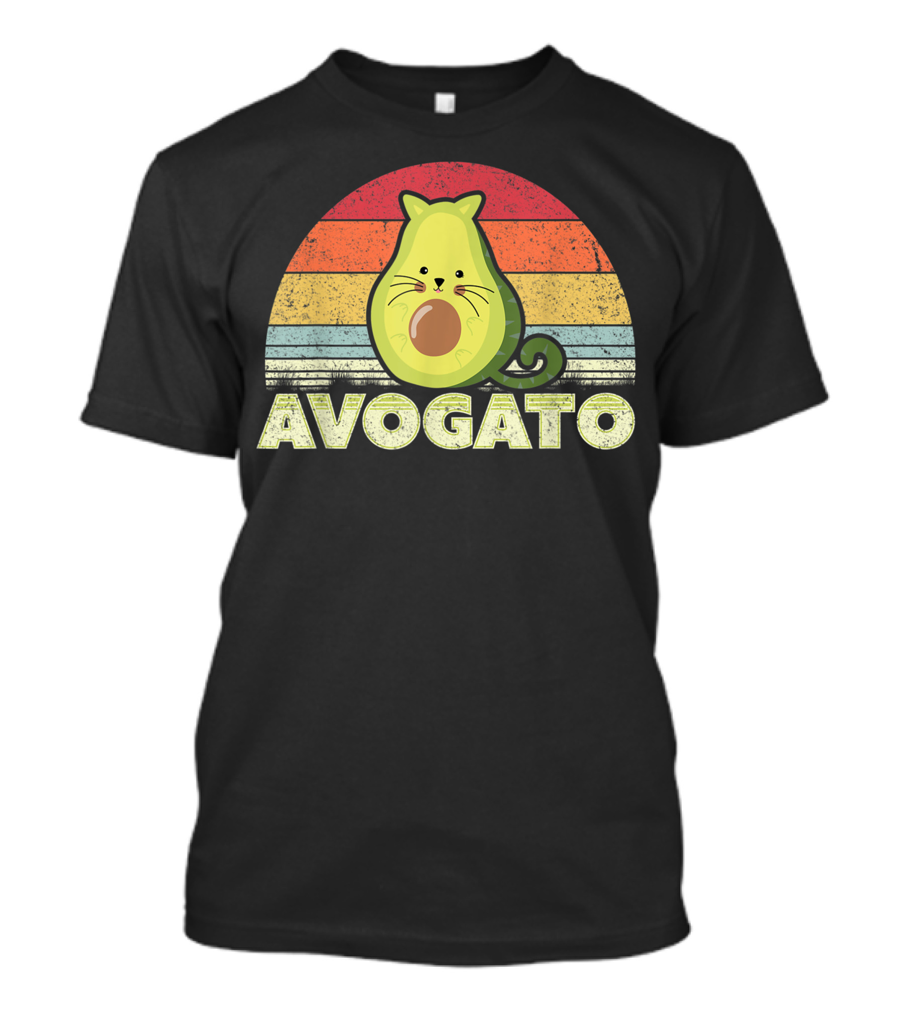 Avogato Cat Avocado Retro Rainbow T-Shirt
