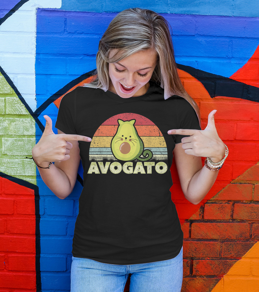Avogato Cat Avocado Retro Rainbow T-Shirt