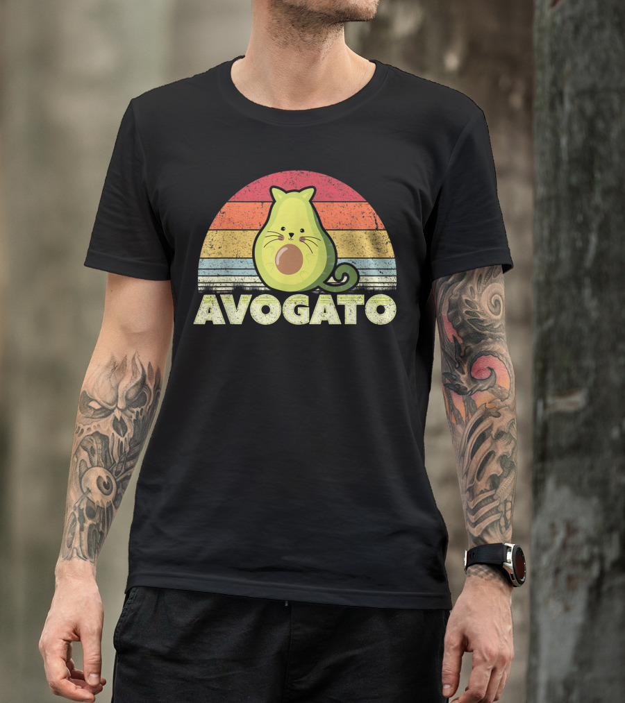 Avogato Cat Avocado Retro Rainbow T-Shirt