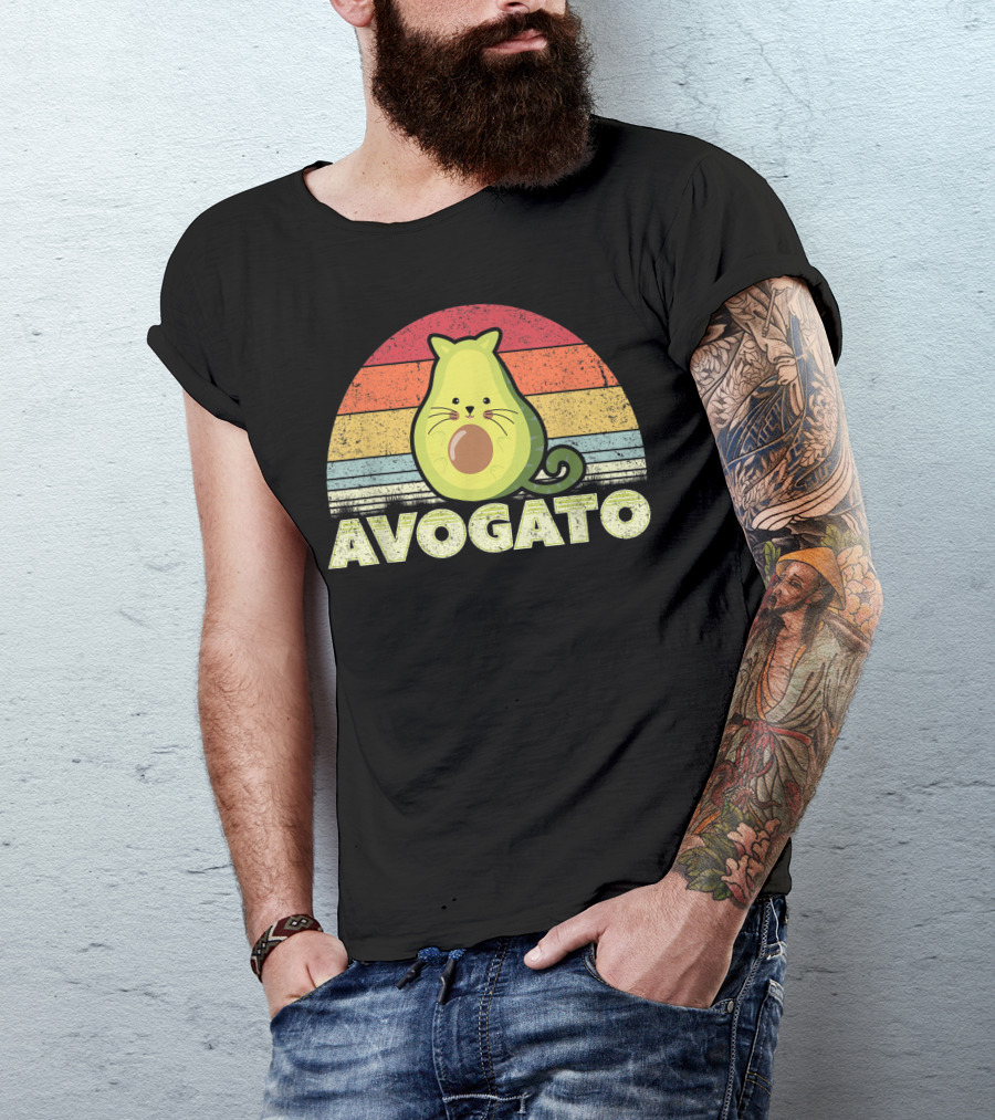 Avogato Cat Avocado Retro Rainbow T-Shirt