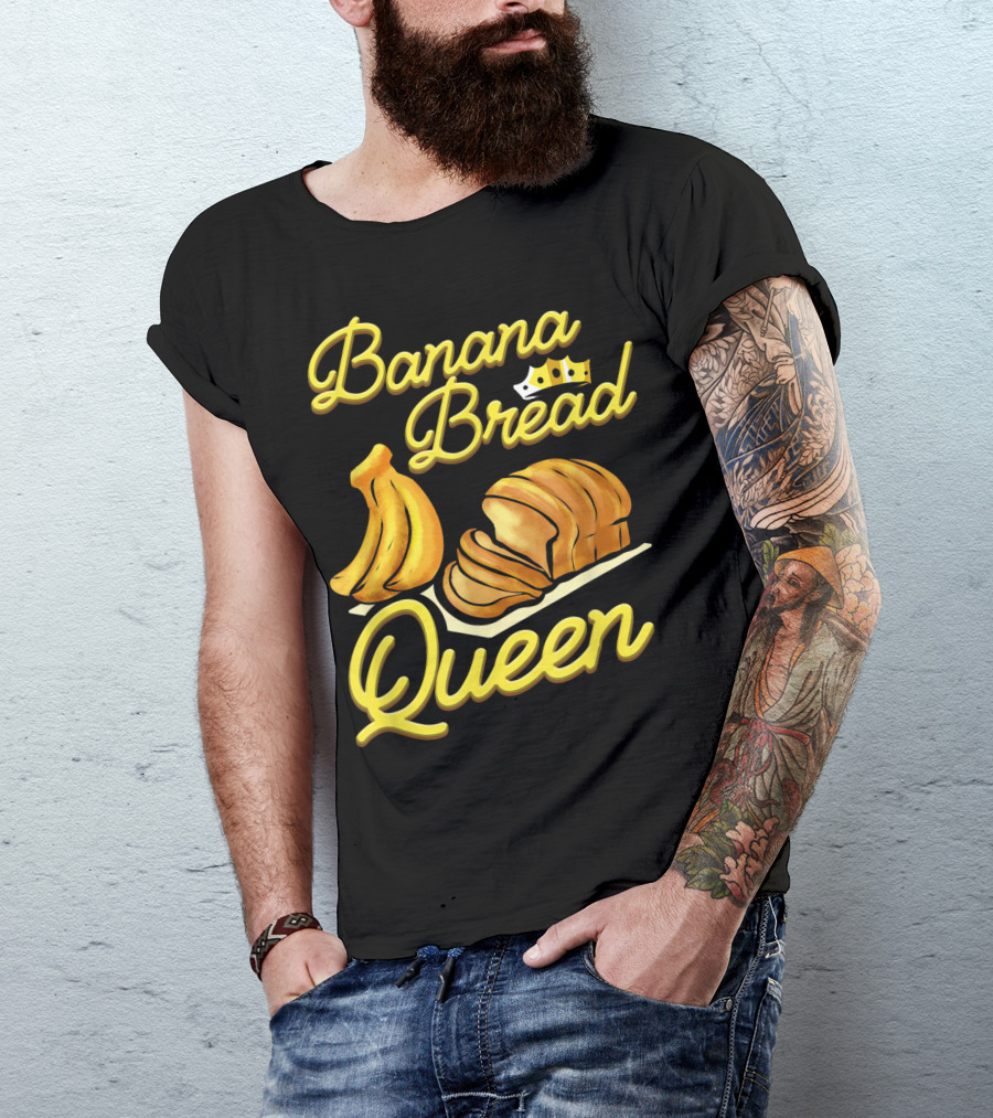Banana Bread Queen Vegan Baker With Crown And Sliced Loaf T-Shirt