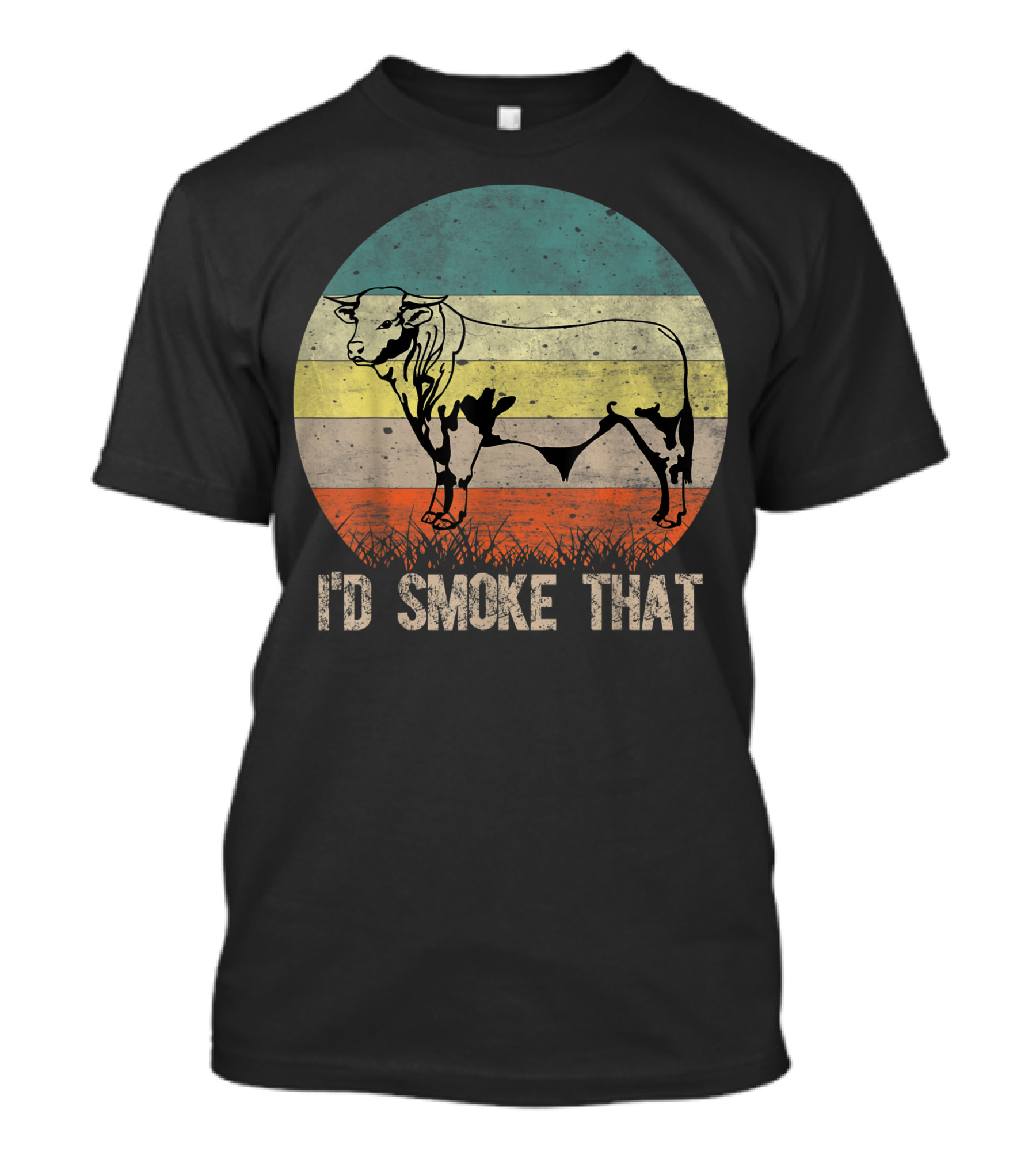 I'd Smoke That Vintage Style With Cow Retro BBQ T-Shirt