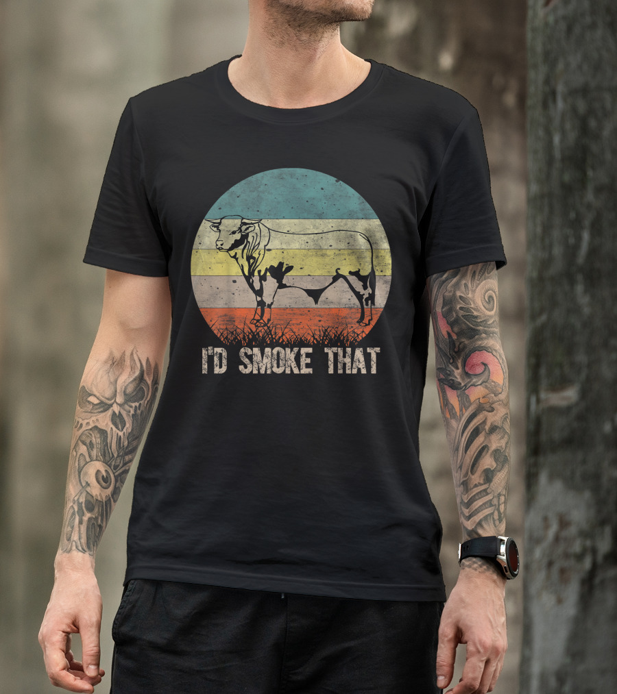I'd Smoke That Vintage Style With Cow Retro BBQ T-Shirt