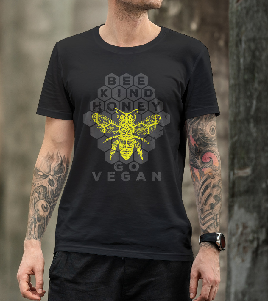 Bee Kind Honeycomb Go Vegan With Yellow Bee T-Shirt