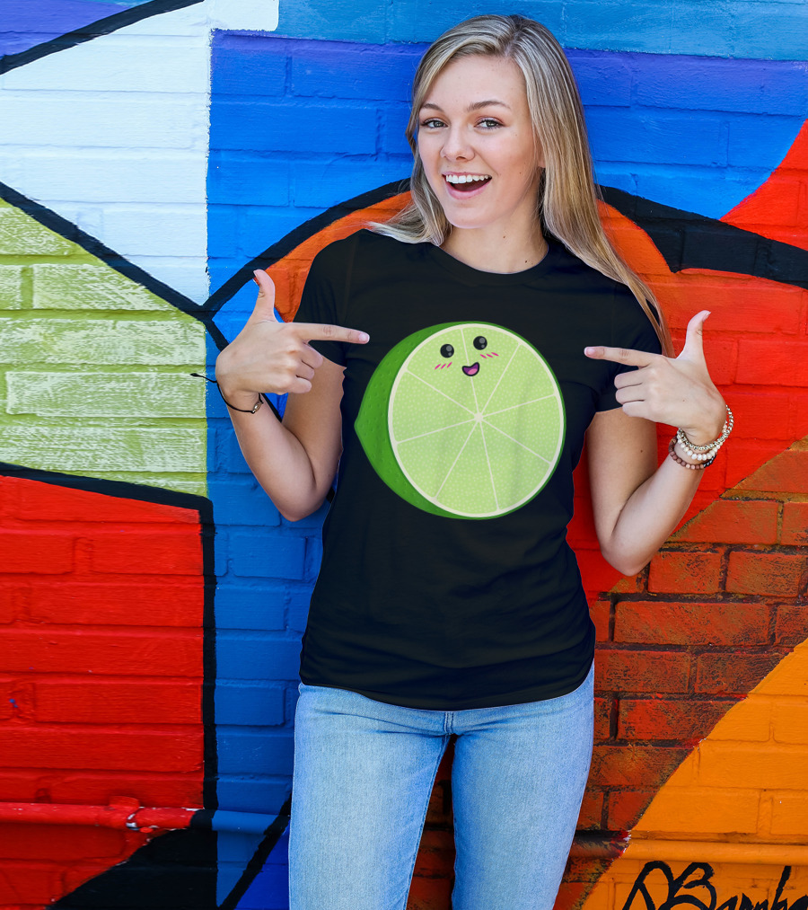 Big Sliced Lime Kawaii Halloween Citrus Fruit Face T-Shirt