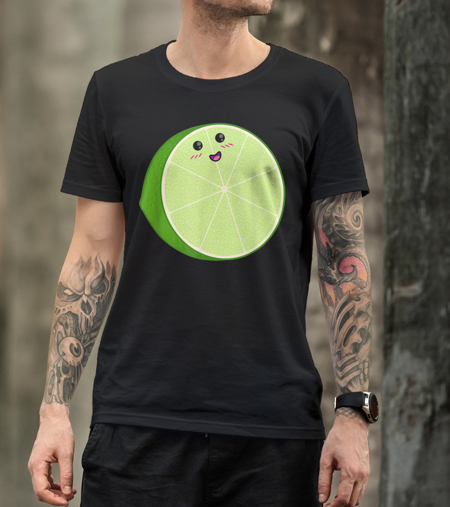 Big Sliced Lime Kawaii Halloween Citrus Fruit Face T-Shirt
