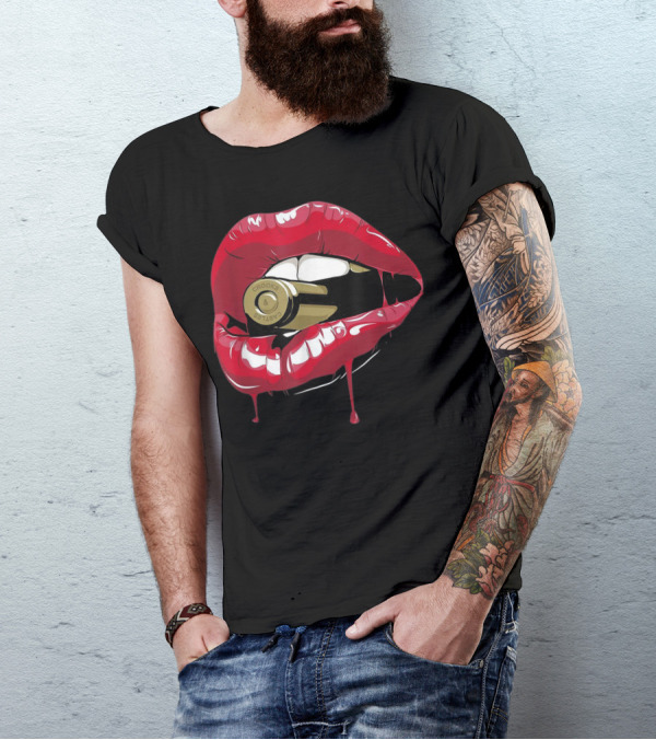 Biting The Bullet Red Lipstick Lips Crooks And Castles T-Shirt