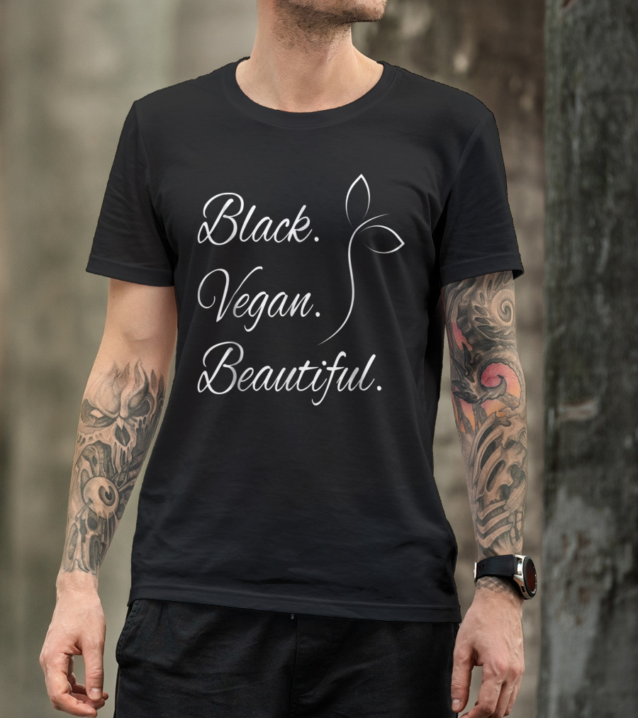 Black Vegan Beautiful Leaf T-Shirt