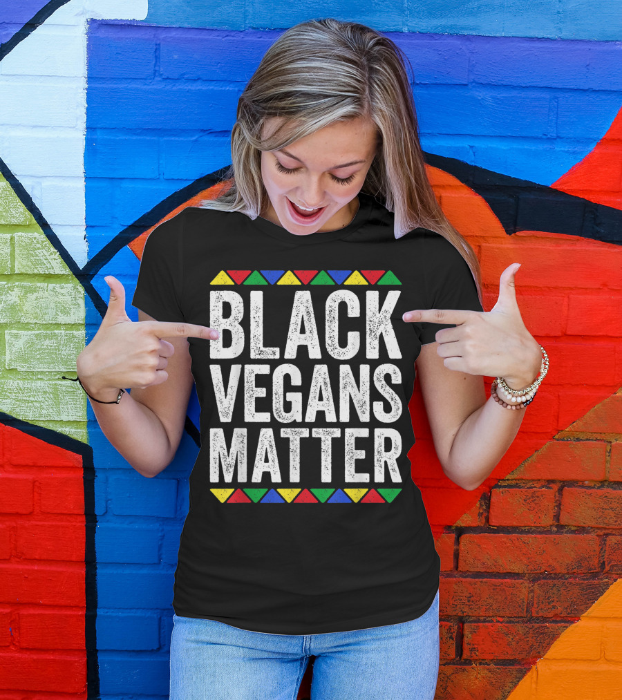 Black Vegans Matter Pride Colorful Geometric Accents T-Shirt