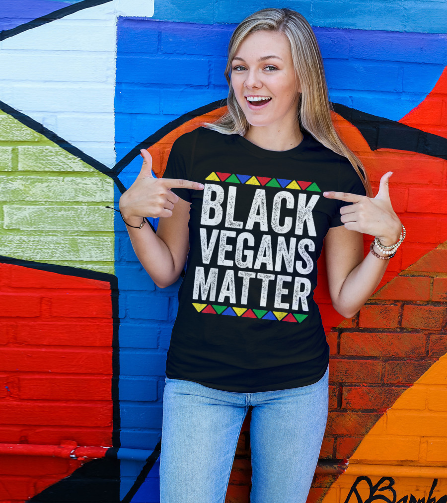 Black Vegans Matter Pride Colorful Geometric Accents T-Shirt